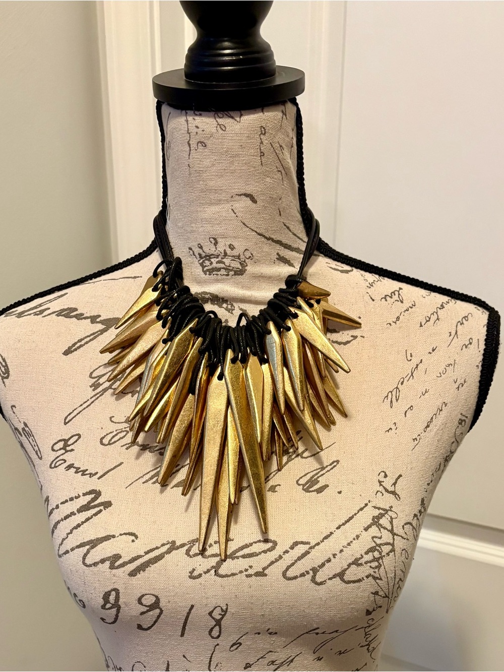 Monies Denmark Leather Gold Foil Spike Necklace Runway Wearable Art $1595 - Picture 5 of 11